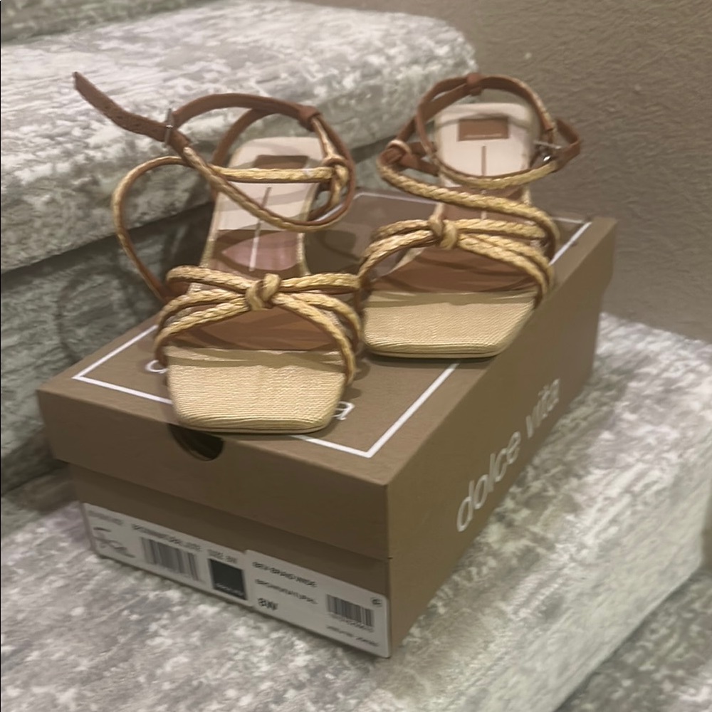 Dolce Vita Tan and Cream Sandals with Strappy Design